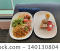 Dining Room Buffet aboard the abstract luxury cruise ship. Healthy breakfast at modern liner concept 140130804