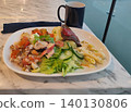 Dining Room Buffet aboard the abstract luxury cruise ship. Healthy breakfast at modern liner concept 140130806