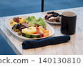 Dining Room Buffet aboard the abstract luxury cruise ship. Healthy breakfast at modern liner concept 140130810