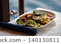 Dining Room Buffet aboard the abstract luxury cruise ship. Healthy breakfast at modern liner concept 140130811