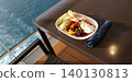 Dining Room Buffet aboard the abstract luxury cruise ship. Healthy breakfast at modern liner concept 140130813