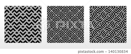 Geometric set of seamless black and gray patterns. Simple vector graphics Geometric set of seamless black and gray patterns. Simple vector graphics 140130834