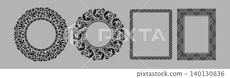 Set of decorative frames Elegant vector element for design in Eastern style, place for text. Floral black and gray frames. Lace illustration for invitations and greeting cards Set of decorative frames Elegant vector element for design in Eastern style, place for text. Floral black and gray frames. Lace illustration for invitations and greeting cards 140130836
