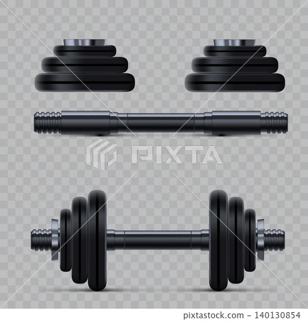 Realistic Black Metal Dumbbell and Weights Mockup Vector Realistic Black Metal Dumbbell and Weights Mockup Vector 140130854