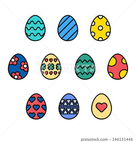 Easter Egg Icon Set - Colored Outline 140131448