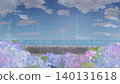 雨天海灘上盛開的繡球花 140131618