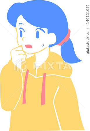 A girl with blue and yellow eyes, with her hands in front of her face, looking surprised. A girl with blue and yellow eyes, with her hands in front of her face, looking surprised. 140131635