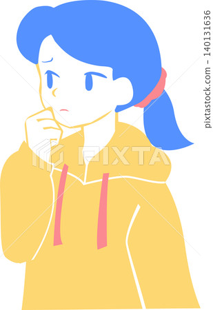 一個女孩雙手呈藍色和黃色,摀著臉,看起來很煩惱。 一個女孩雙手呈藍色和黃色,摀著臉,看起來很煩惱。 140131636