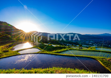 [Nagano Prefecture] Obasute Rice Terraces - Rice Planting Season - Sunset 140131700