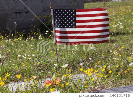 American Flag Flying in Cemetery Near Grave American Flag Flying in Cemetery Near Grave 140131716
