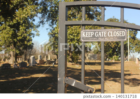Gate and Sign at Entrance to Historic Larissa Cemetery in Rural East Texas Gate and Sign at Entrance to Historic Larissa Cemetery in Rural East Texas 140131718