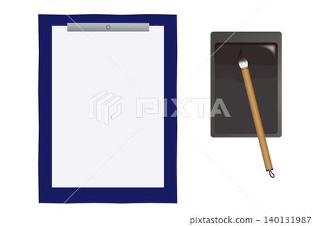 Calligraphy tool set: brush, inkstone, and paper (illustration material) Calligraphy tool set: brush, inkstone, and paper (illustration material) 140131987