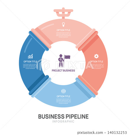 Infographic Venn diagram chart template for business 4 pipeline circle step options, presentation with venn diagram elements vector illustration. 140132253