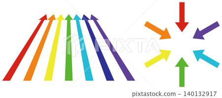A set of arrow icon materials that evoke the image of rainbow-colored convergence and inflow. A set of arrow icon materials that evoke the image of rainbow-colored convergence and inflow. 140132917