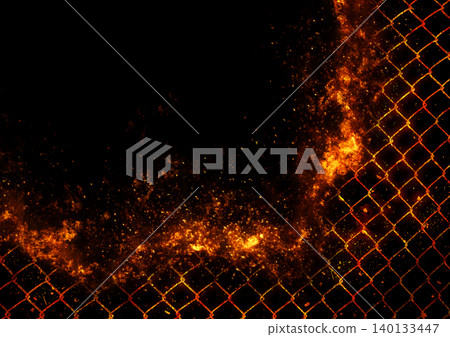 Burning wire mesh and flames dark texture background | Image of heat, destruction, and danger Burning wire mesh and flames dark texture background | Image of heat, destruction, and danger 140133447