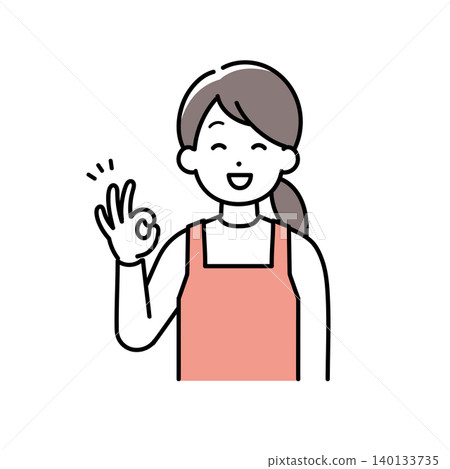 An illustration of a housewife (nursery school teacher, house cleaner) wearing an apron and making an OK sign. An illustration of a housewife (nursery school teacher, house cleaner) wearing an apron and making an OK sign. 140133735