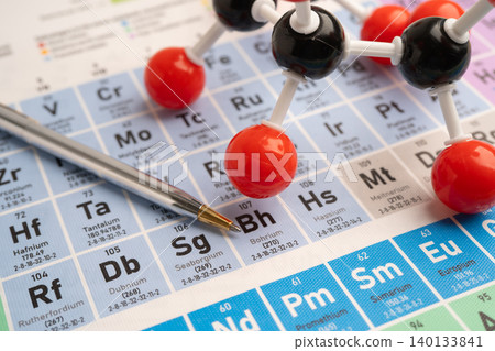 Molecules chemical on a periodic table background. 140133841