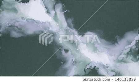 A cool background with white and silver watercolors subtly bleeding onto dark green Japanese paper. A cool background with white and silver watercolors subtly bleeding onto dark green Japanese paper. 140133859