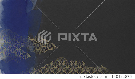 A background image featuring ultramarine watercolor and a wave pattern on black Japanese paper. A background image featuring ultramarine watercolor and a wave pattern on black Japanese paper. 140133876