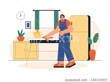 Home Cleaning Service Illustration Featuring Professional Housekeeping, Vacuum Cleaning, Sweeping, Dusting, Sanitizing, and Residential Maintenance Home Cleaning Service Illustration Featuring Professional Housekeeping, Vacuum Cleaning, Sweeping, Dusting, Sanitizing, and Residential Maintenance 140133933