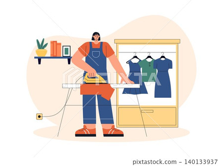 Home Cleaning Service Illustration Featuring Professional Housekeeping, Vacuum Cleaning, Sweeping, Dusting, Sanitizing, and Residential Maintenance Home Cleaning Service Illustration Featuring Professional Housekeeping, Vacuum Cleaning, Sweeping, Dusting, Sanitizing, and Residential Maintenance 140133937