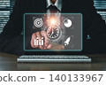 High-tech executive business dashboard showcasing data analytics, performance metrics, and strategic insights for decision making. 140133967