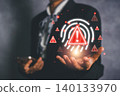 Visual representation of AI-driven fraud detection with digital alerts and futuristic technology elements. 140133970