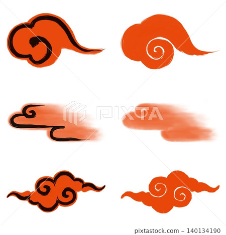 畫筆描繪的雲朵 - 黑色邊框 / 無邊框 - 朱紅色 - 套裝 140134190