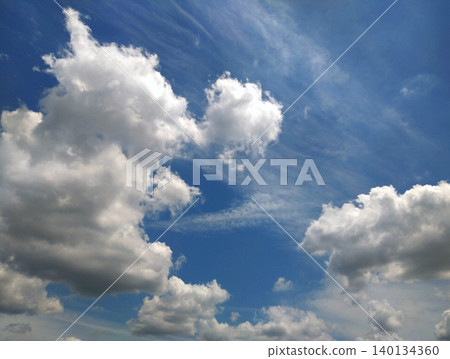 A refreshing view of white clouds and thin clouds drifting across a blue sky. A refreshing view of white clouds and thin clouds drifting across a blue sky. 140134360