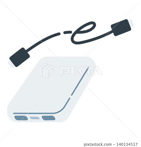 Illustration of a mobile battery and charging cable Illustration of a mobile battery and charging cable 140134517