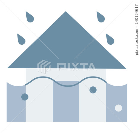 A simple illustration of a house flooded by heavy rain. A simple illustration of a house flooded by heavy rain. 140134617