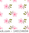 Pink Cherry Blossom Branch with Buds Seamless Pattern 140134694