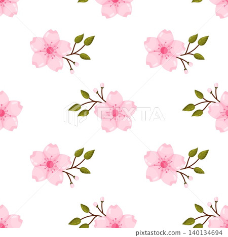 Pink Cherry Blossom Branch with Buds Seamless Pattern Pink Cherry Blossom Branch with Buds Seamless Pattern 140134694
