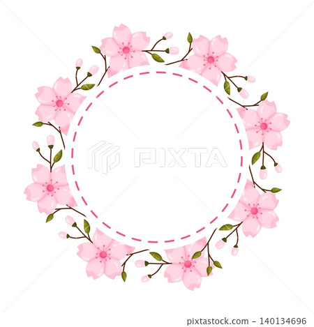 Pink Cherry Blossom Wreath Dashed Circle Frame Pink Cherry Blossom Wreath Dashed Circle Frame 140134696