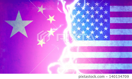 Illustrations depicting conflict between nations (politics, war, tension) / China vs. United States Illustrations depicting conflict between nations (politics, war, tension) / China vs. United States 140134709