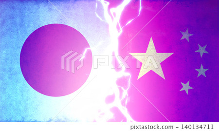 Illustrations depicting conflict between nations (politics, war, tension) / Japan vs China Illustrations depicting conflict between nations (politics, war, tension) / Japan vs China 140134711