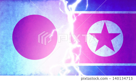 描繪國家間衝突（政治、戰爭、緊張局勢）的插圖 / 日本對朝鮮 140134713
