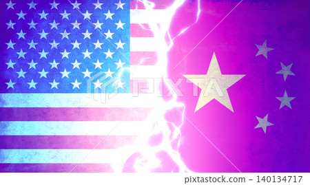 Illustrations depicting conflict between nations (politics, war, tension) / United States vs. China 140134717