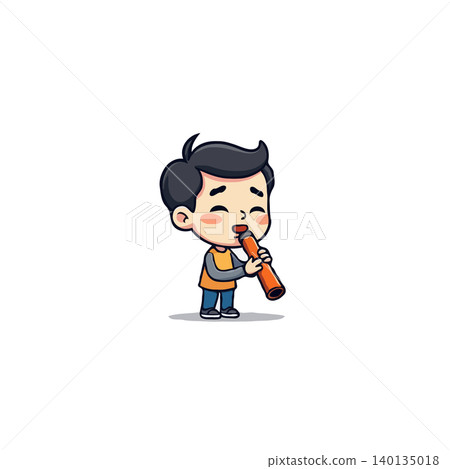 A charming illustration captures a cute cartoon boy playing the flute, emanating a sense of joy and innocence. This delightful artwork radiates a cheerful mood, perfect for conveying the pleasures A charming illustration captures a cute cartoon boy playing the flute, emanating a sense of joy and innocence. This delightful artwork radiates a cheerful mood, perfect for conveying the pleasures 140135018