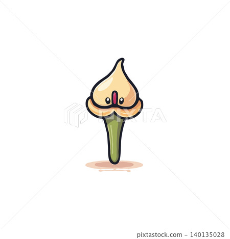 A charming and delightful illustration of a calla lily reimagined as an endearing character. The design showcases soft colors, expressive eyes, and a friendly aura, perfect for adding a touch of 140135028