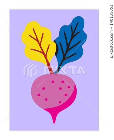 Beetroot flat vector illustration with colorful leaves on purple background for food and vegetable 140135053