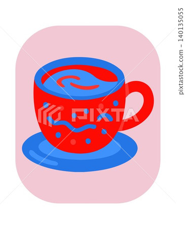 Red coffee cup with blue accents flat vector illustration 140135055