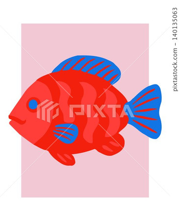 Red fish flat vector illustration on pink background for aquatic animal design Red fish flat vector illustration on pink background for aquatic animal design 140135063