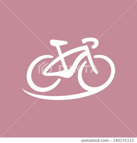 Bicycle minimalist line art icon in white on pink background for cycling and sports editorial Bicycle minimalist line art icon in white on pink background for cycling and sports editorial 140135113