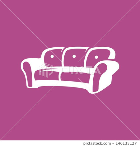 Sofa icon in white outline on purple background for interior design and home decor Sofa icon in white outline on purple background for interior design and home decor 140135127