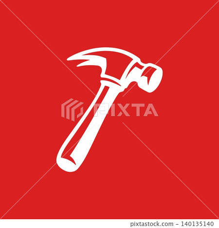 Hammer white silhouette on red background Hammer white silhouette on red background 140135140