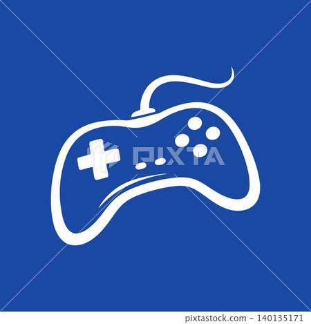 Video game controller white line art on blue background for gaming editorial Video game controller white line art on blue background for gaming editorial 140135171