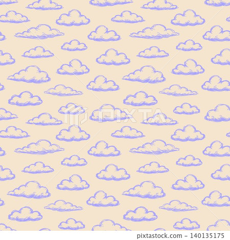 Purple cloud seamless repeat pattern in hand drawn doodle style for textile print and wrapping paper 140135175