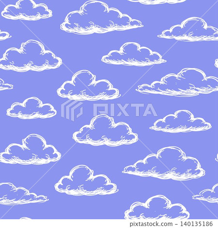 White cloud tossed repeat pattern on lavender background for textile print and wrapping paper White cloud tossed repeat pattern on lavender background for textile print and wrapping paper 140135186