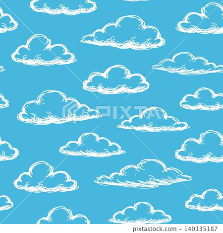White cloud tossed repeat pattern on blue background for textile print and wrapping paper White cloud tossed repeat pattern on blue background for textile print and wrapping paper 140135187
